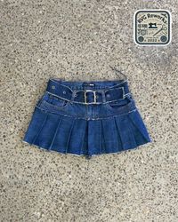 Upcycled Pleated Denim Mini Skirt