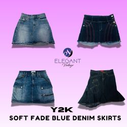 Y2K Soft Fade Blue Denim Skirts - EV1417