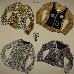 Y2K Animal Prin Full Sleeve Mesh Mix Tops (AA-754)