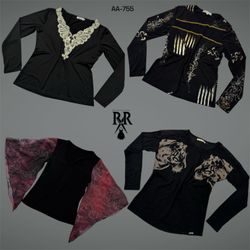 Tops à manches longues tout noirs Y2K (AA-755)