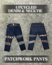 Upcycled Denim & Necktie Patchwork Pants