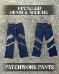 Upcycled Denim & Necktie Patchwork Pants