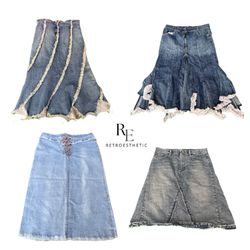 Y2K Era Cyber Girl Denim Maxi Skirts RE-3008
