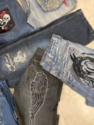 Mens Y2k Embroidered & Japanes Jeans