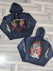 Ed Hardy Men's Navy Flame Boxy Zipper Hoodies, MOQ..