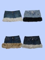 Y2k denim fir trimmed skirt (TM030)