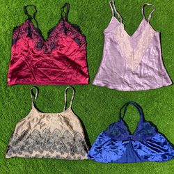 SA494 Y2K Lace Satin Cami Tops Bundle Vintage Spag..