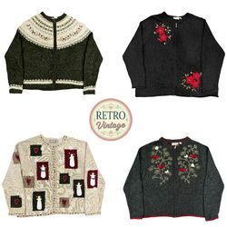 Vintage Christmas Embroidered Cardigan |E|