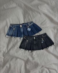 Upcycled Denim Pleated Skirt