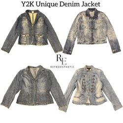 Y2k Unique Denim Jacket Re-3020