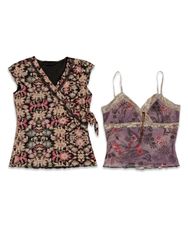(FV-1124) Vintage Y2K Floral Mesh & Boho Print Top..