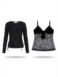(FV-1125) Y2K Black & White Aesthetic Mesh Tops