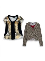 (FV-1136) Retro Brown Neutral Prints Y2K Chic Vint..