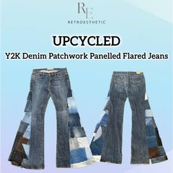 Upcycled Denim Patchwork Panelled Flared Jeans