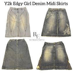 Y2K Edgy Girl Denim Midi Skirts Re-3046
