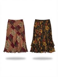 (FV-1170) Vintage Floral & Abstract Printed Midi S..