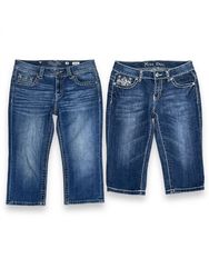 (FV-1162) Y2K Denim Capri Back pocket Beaded Embel..