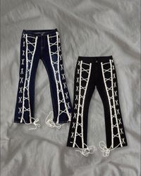 Upcycled Denim Lace-up Flare Pants
