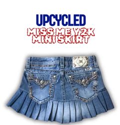 Upcycled Miss me Y2K denim min skirt