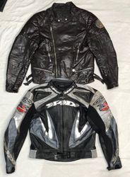 Vintage-Leder-Motorradjacke mit Schnalle und bunt