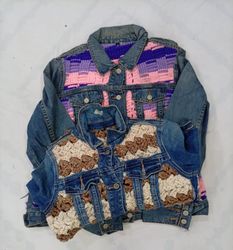 CR7678 Upcycled Patch Denim Jackets