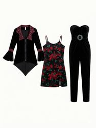 (FV-1203) Vintage 90s Gothic Velvet Party Dress & ..