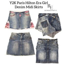 Y2k Paris Hilton Era Girl Denim Midi Skirt Re-3067