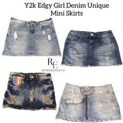 Y2K Edgy Girl Unique Denim Mini Skirt Re-3070