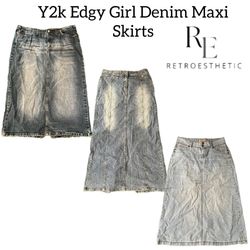 Y2K Edgy Girl Denim Maxi Skirts Re-3054-