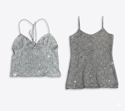 (FV-1225) Y2K Sequin Party Camisole Top Metallic D..