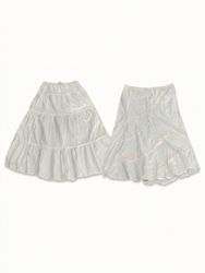 (FV-1123) 90s White Boho Tiered Maxi Skirt Cotton ..