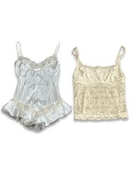 (FV-1214) Y2K Sparkly Rhinestone Cami Top White La..