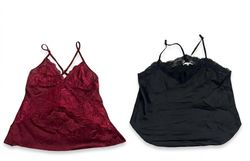 (FV-1205) Vintage Satin Lace Trim Cami Top Y2K Coq..