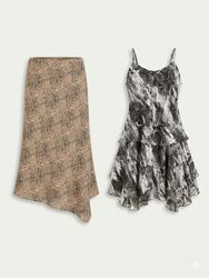 (FV-1212) Y2K Abstract Print Bodycon Dress Brown E..