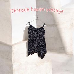 TH#084 Black Floral Y2K Mini Dress – Vintage Aesth..