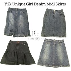 Y2K Unique Girl Denim Midi Skirts Re-3071