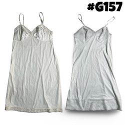 Y2K White Lace Trim Satin Slip Dress . #G157