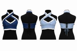 CR1531 Upcycled Denim Lace Halter Top