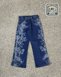 Upcycled Laser-Printed Wide-Leg Jeans