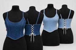 CR1531 Upcycled Denim Corset Top