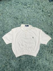 Upcycled Ralph Lauren Elastic-Hem Cropped Polo