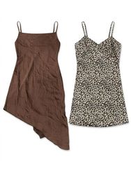 (FV-1254) Y2K Vintage Brown Satin & Leopard Cheeta..