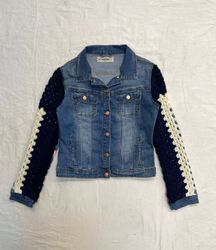 Upcycle Denim Jacket with Crochet Sleeve (DV-04)