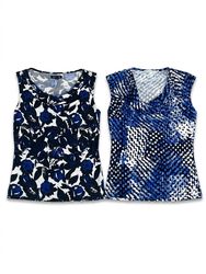 (FV-1258) Vintage Designer Mixed Blue Floral & Abs..