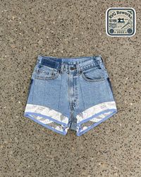 Upcycled Lace Panel Denim Shorts