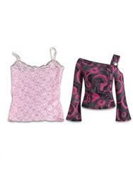 (FV-1217) Y2K Abstract Printe Mesh Top Pink Retro ..