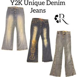 Y2K Unique Embroidery Flare Jeans RW-1842