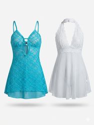 (FV-1267) Vintage Teal Blue Lace Mesh Sheer Babydo..