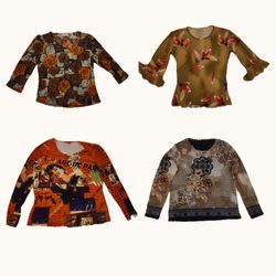 Vintage Y2K Earth Toned & Graphic Mesh Top Bundle
..