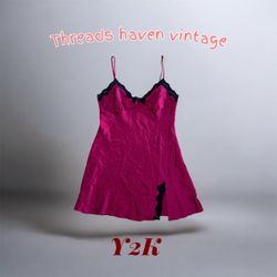 Tah#090 Vintage Y2K Satin Slip Dress – Elegant Min..